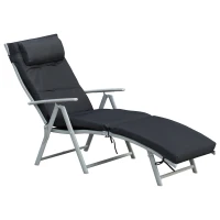 Outsunny Steel Frame Outdoor Garden Padded Sun Lounger w/ Pillow Black(m-12)