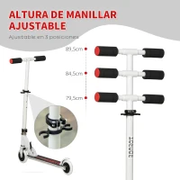 HOMCOM Patinete para Niños de +3 Años Plegable Scooter de 2 Ruedas con Manillar Altura Ajustable Freno Posterior y Pedal Antideslizante Carga 50 kg 67,7x34x79,5-89,5 cm Blanco(m-4)
