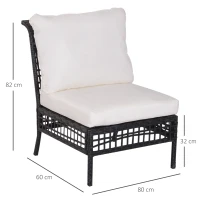 Outsunny Rattan Middle Chair Armless Sofa Single Garden Porch Furniture Wicker w/ Cushion and Pillow(m-3)