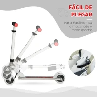 HOMCOM Patinete para Niños de +3 Años Plegable Scooter de 2 Ruedas con Manillar Altura Ajustable Freno Posterior y Pedal Antideslizante Carga 50 kg 67,7x34x79,5-89,5 cm Blanco(m-5)