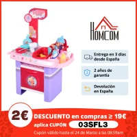 HOMCOM Cuidado de Muñeca para Niños de +3 Años Juguete de Imitacion Incluye 28 Piezas con Efecto de Sonido Educativo 52x30,5x72 cm Rosa(m-11)