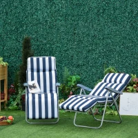 Outsunny 2Pc Folding Sun Loungers Set-Blue/White(m-11)