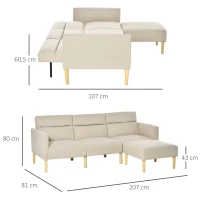HOMCOM Sofabezug 3 sitzer Schlafsofa Stühle 2-In-1 Klappsofa Sofa in Bett individuell einstellbare Rückenlehne Sackleinen Schaumstoff Holz Beige 207 x 81 x 80 cm(m-3)