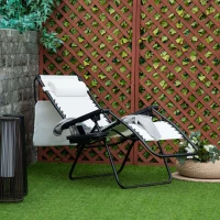 Outsunny Zero Gravity Garden Folding Patio Sun Lounger w/Cup Holder & Canopy Shade White(m-12)