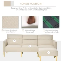 HOMCOM Sofabezug 3 sitzer Schlafsofa Stühle 2-In-1 Klappsofa Sofa in Bett individuell einstellbare Rückenlehne Sackleinen Schaumstoff Holz Beige 207 x 81 x 80 cm(m-7)