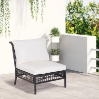 Outsunny Rattan Middle Chair Armless Sofa Single Garden Porch Furniture Wicker w/ Cushion and Pillow(m-10)