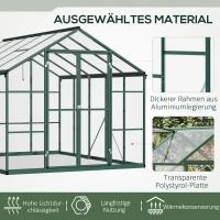 Outsunny Gewächshaus Aluminium Treibhaus mit Dachfenster Tür 308 x 248 x 226 cm Pflanzenhaus mit Regal begehbares Tomatenhaus Witterungsbeständig Polystyrolplatte(m-4)