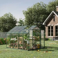 Outsunny Gewächshaus Aluminium Treibhaus mit Dachfenster Tür 308 x 248 x 226 cm Pflanzenhaus mit Regal begehbares Tomatenhaus Witterungsbeständig Polystyrolplatte(m-10)