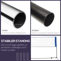 Zestaw do Badmintona HOMCOM z Składaną Siatką do Tenisa Wysokość Regulowana 107/120/155 cm do Gry w Pomieszczeniach i na Zewnątrz Siatka do Badmintona z Torbą Transportową Metal Poliester Niebieski+Czarny(m-6)