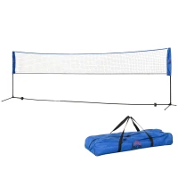 Zestaw do Badmintona HOMCOM z Składaną Siatką do Tenisa Wysokość Regulowana 107/120/155 cm do Gry w Pomieszczeniach i na Zewnątrz Siatka do Badmintona z Torbą Transportową Metal Poliester Niebieski+Czarny(m-11)