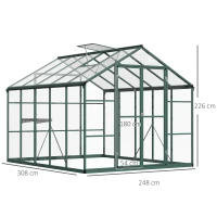 Outsunny Gewächshaus Aluminium Treibhaus mit Dachfenster Tür 308 x 248 x 226 cm Pflanzenhaus mit Regal begehbares Tomatenhaus Witterungsbeständig Polystyrolplatte(m-3)