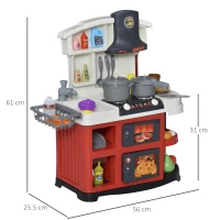 HOMCOM Cucina Giocattolo per Bambini con 52 Accessori, Fornelli con Luce e Suoni e Lavandino, Età 3-6 Anni, 56x25.5x61cm, Bianco e Rosso(m-3)