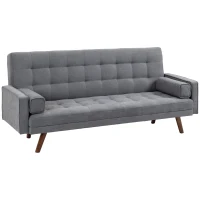 HOMCOM Schlafsofa Klappsofa 3-Sitzer Stoffsofa Bettsofa Sofa mit Schlaffunktion Sofagarnitur Polyester Holz Grau 208 x 81 x 92 cm(m-1)