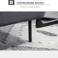 HOMCOM Divano Letto Pieghevole a 2 Posti in Tessuto Effetto Lino e Acciaio, 214x94x81 cm, Grigio(m-7)