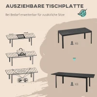 Outsunny Gartentisch, ausziehbar, für 6-8 Personen, 180-240 cm, Aluminium, Schwarz(m-4)