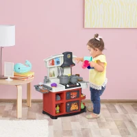 HOMCOM Cucina Giocattolo per Bambini con 52 Accessori, Fornelli con Luce e Suoni e Lavandino, Età 3-6 Anni, 56x25.5x61cm, Bianco e Rosso(m-2)