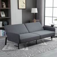 HOMCOM Divano Letto Pieghevole a 2 Posti in Tessuto Effetto Lino e Acciaio, 214x94x81 cm, Grigio(m-8)