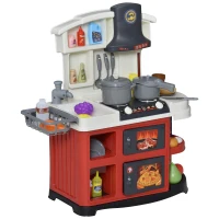 HOMCOM Cucina Giocattolo per Bambini con 52 Accessori, Fornelli con Luce e Suoni e Lavandino, Età 3-6 Anni, 56x25.5x61cm, Bianco e Rosso(m-1)