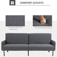 HOMCOM Divano Letto Pieghevole a 2 Posti in Tessuto Effetto Lino e Acciaio, 214x94x81 cm, Grigio(m-6)