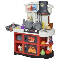 HOMCOM Cucina Giocattolo per Bambini con 52 Accessori, Fornelli con Luce e Suoni e Lavandino, Età 3-6 Anni, 56x25.5x61cm, Bianco e Rosso(m-11)