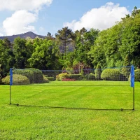 Zestaw do Badmintona HOMCOM z Składaną Siatką do Tenisa Wysokość Regulowana 107/120/155 cm do Gry w Pomieszczeniach i na Zewnątrz Siatka do Badmintona z Torbą Transportową Metal Poliester Niebieski+Czarny(m-10)