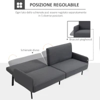 HOMCOM Divano Letto Pieghevole a 2 Posti in Tessuto Effetto Lino e Acciaio, 214x94x81 cm, Grigio(m-5)