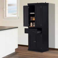 HOMCOM Traditional Storage Cabinet Cupboard Freestanding Kitchen Pantry with Drawer, Doors and Adjustable Shelves, Black(m-2)