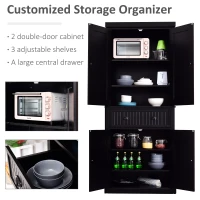 HOMCOM Traditional Storage Cabinet Cupboard Freestanding Kitchen Pantry with Drawer, Doors and Adjustable Shelves, Black(m-4)