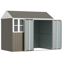 Outsunny 8 x 6 ft Garden Shed, Metal Shed with Single Door, Window and Air Vents, Galvanised Outdoor Lockable Tool Storage House, Grey(m-10)