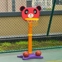 HOMCOM Canasta de Baloncesto Infantil 2 en 1 con Diana Altura Ajustable Panel en Forma de Osito Incluye 2 Pelotas y 6 Dardos Apto para Niños de +3 Años 60x53x100-160 cm Multicolor(m-10)