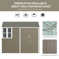 Outsunny 8 x 6 ft Garden Shed, Metal Shed with Single Door, Window and Air Vents, Galvanised Outdoor Lockable Tool Storage House, Grey(m-4)