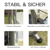 Outsunny Huśtawka 3-osobowa, krzesło bujane, huśtawka z dachem, huśtawka ogrodowa z siedziskiem i oparciem, ławka z tacą, regulowany kąt nachylenia dachu, stalowa rura, tkanina poliestrowa, beżowa, 200 x 120 x 164 cm(m-6)