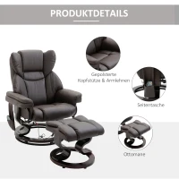 HOMCOM fotel do masażu z pufą fotel relaksacyjny nachylenie 145° sztuczna skóra kolor brązowy 79 x 82 x 101 cm(m-4)