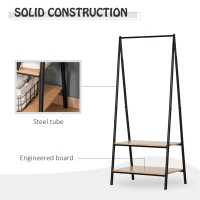 HOMCOM Clothes Rail, Freestanding Metal Clothes Rack with 2 Tier Storage Shelves for Bedroom and Entryway, 64 x 42.5 x 149 cm, Black Frame(m-6)