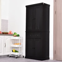 HOMCOM Traditional Storage Cabinet Cupboard Freestanding Kitchen Pantry with Drawer, Doors and Adjustable Shelves, Black(m-10)