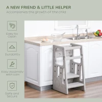HOMCOM Kids Step Stool, with Adjustable Platform and Non-Slip Mat – Grey(m-6)