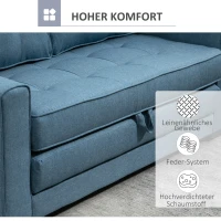 Rozkładana Sofa HOMCOM 2-osobowa z Funkcją Spania w Stylu Minimalistycznym Niebieska(m-6)