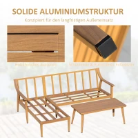 Outsunny 3-częściowy zestaw mebli ogrodowych z szezlongiem podwójna sofa stolik natura(m-6)