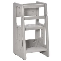 HOMCOM Kids Step Stool, with Adjustable Platform and Non-Slip Mat – Grey(m-11)