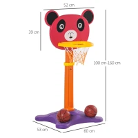 HOMCOM Canasta de Baloncesto Infantil 2 en 1 con Diana Altura Ajustable Panel en Forma de Osito Incluye 2 Pelotas y 6 Dardos Apto para Niños de +3 Años 60x53x100-160 cm Multicolor(m-3)