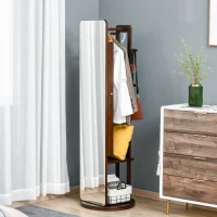 Szafka na biżuterię HOMCOM szafka z lustrem szafka ścienna obracana o 360° płyta MDF sosna szklane lustro jasny orzech Ø50 x 169 cm(m-10)