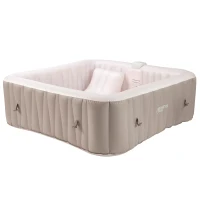 Outsunny Spa Gonflable carré 2 Places 2 couchettes Infinite - 140 Buses d'air Hydro-massantes - Fonctions Chauffage Filtration - Liner PVC Perle Taupe(m-1)