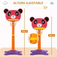 HOMCOM Canasta de Baloncesto Infantil 2 en 1 con Diana Altura Ajustable Panel en Forma de Osito Incluye 2 Pelotas y 6 Dardos Apto para Niños de +3 Años 60x53x100-160 cm Multicolor(m-5)
