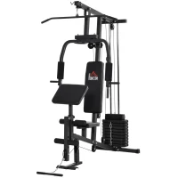HOMCOM atlas stacja do ćwiczeń stacja fitness multigym centrum fitness urządzenie fitness z obciążeniami z wyściełanymi rolkami stal sztuczna skóra kolor czarny 148 x 108 x 207 cm(m-1)