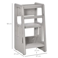 HOMCOM Kids Step Stool, with Adjustable Platform and Non-Slip Mat – Grey(m-3)