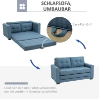Rozkładana Sofa HOMCOM 2-osobowa z Funkcją Spania w Stylu Minimalistycznym Niebieska(m-5)