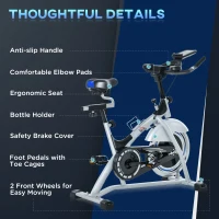 Speedbike Indoor Ergometr HOMCOM rower treningowy z kołem zamachowym 15 kg regulowane poziomy oporu domowa siłownia do 180 kg trenażer rowerowy monitor LCD metal ABS kolor srebrny + czarny(m-8)