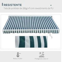 Outsunny Toldo Elétrico Retrátil 300x250cm com Função Manual com Manivela e Controle Remoto para Portas Janelas Verde e Branco(m-4)