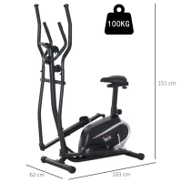 HOMCOM Rower treningowy z wyświetlaczem LCD czarny 103 cm x 62 cm x 151 cm(m-3)