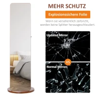 Szafka na biżuterię HOMCOM szafka z lustrem szafka ścienna obracana o 360° płyta MDF sosna szklane lustro jasny orzech Ø50 x 169 cm(m-8)